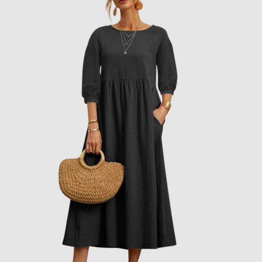 Juanita - Robe d'été à manches lanterne pour femme Noir