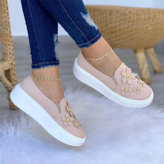 Kélya - Chaussons confortables à fleurs pour femmes Rose