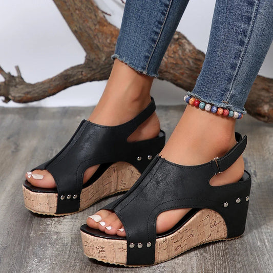 Kaly - Sandales en cuir pour femmes Noir