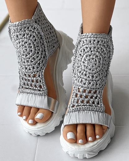 Kelya - Sandales tissées au design géométrique pour femmes Gris fonce