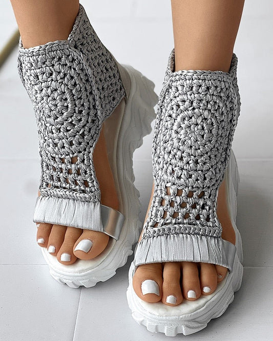 Kelya - Sandales tissées au design géométrique pour femmes Gris fonce