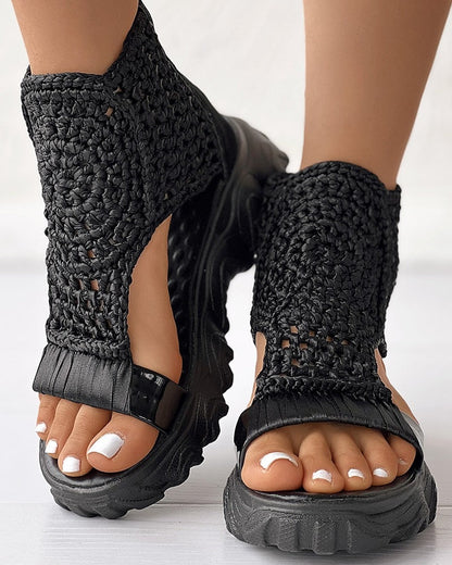 Kelya - Sandales tissées au design géométrique pour femmes Noir