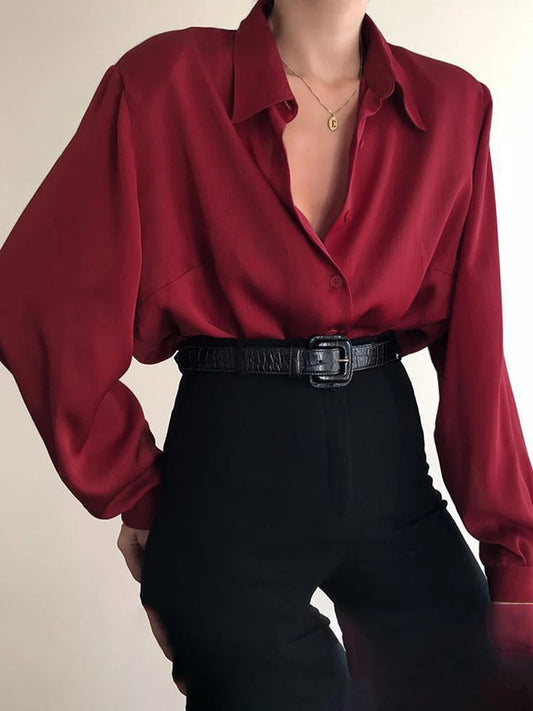Léonie - Chemisier classique à boutons pour femmes Rouge Fonce