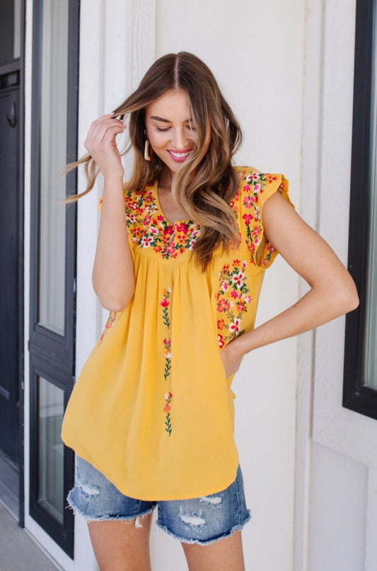 Léontine - Chemisier à Fleurs pour Femmes Jaune