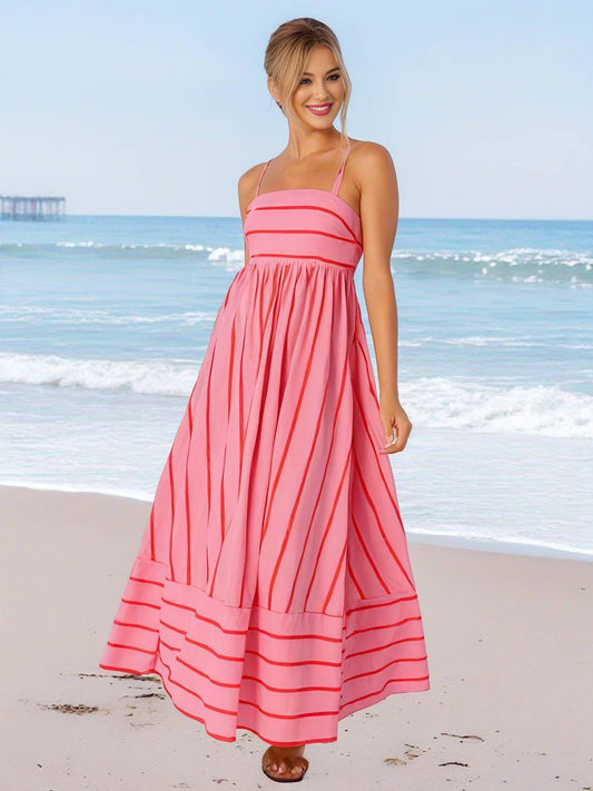 Laurine – Robe Longue Rayée Dos Nu Plage Décontractée 1