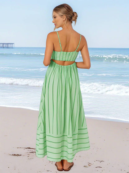 Laurine – Robe Longue Rayée Dos Nu Plage Décontractée 12