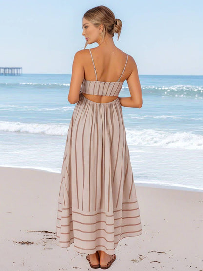 Laurine – Robe Longue Rayée Dos Nu Plage Décontractée 23