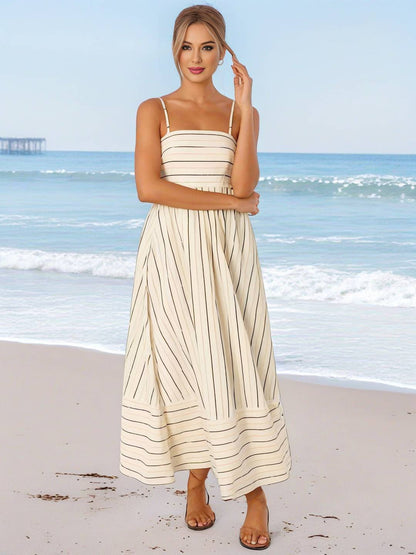 Laurine – Robe Longue Rayée Dos Nu Plage Décontractée 5