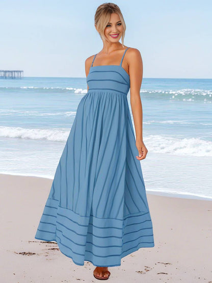 Laurine – Robe Longue Rayée Dos Nu Plage Décontractée 8