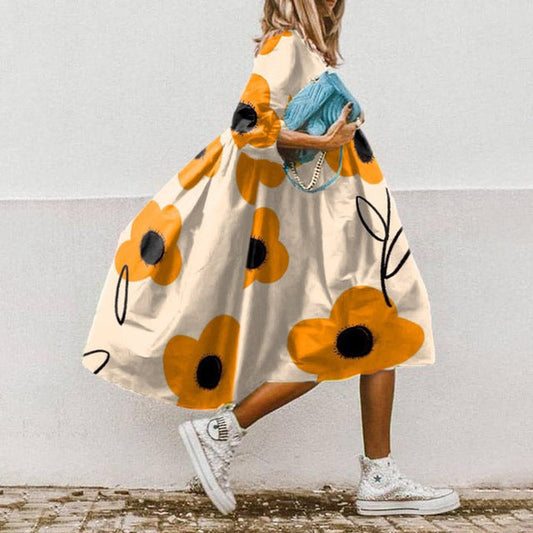 Lucie - Robe d'été large et Couleurée Jaune