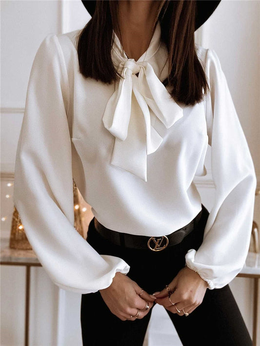 Lylou - Chemise chic pour femmes avec cravate, vêtement formel Blanc