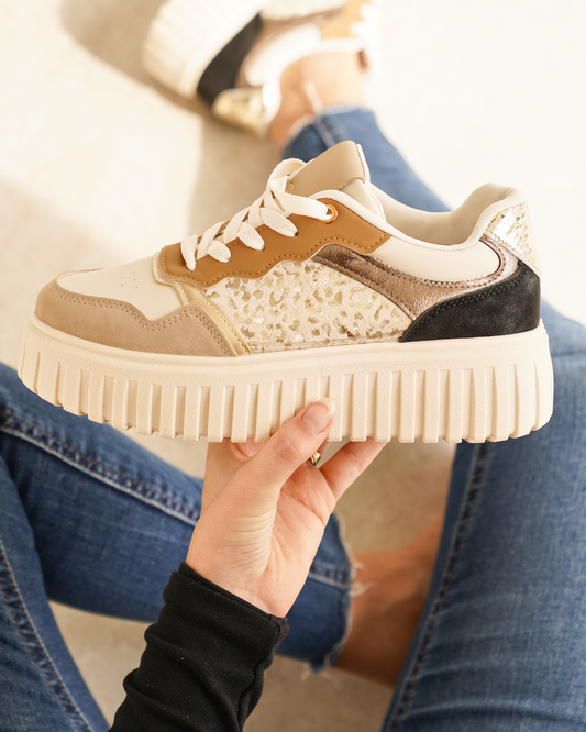 Mireille – Baskets Compensées Femme Taupe Semelle Épaisse 1