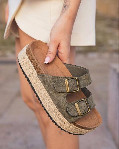 Noémie – Sandales Femme Plateforme Mule Kaki Décontractée 1