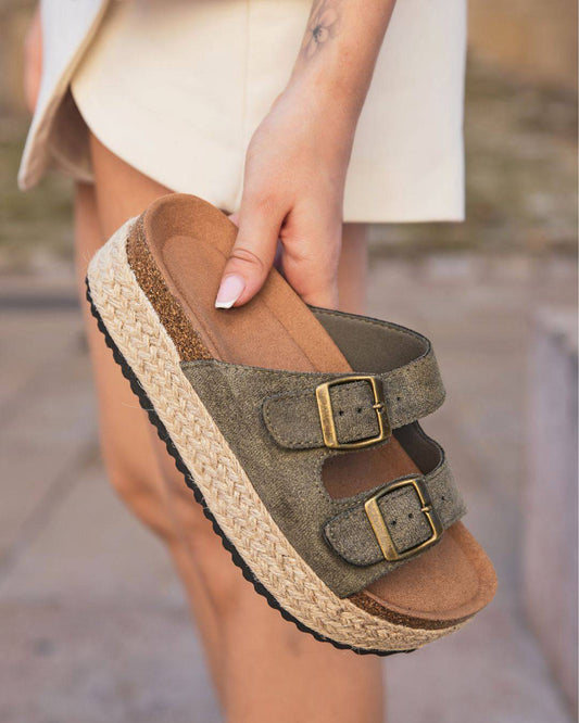 Noémie – Sandales Femme Plateforme Mule Kaki Décontractée 1