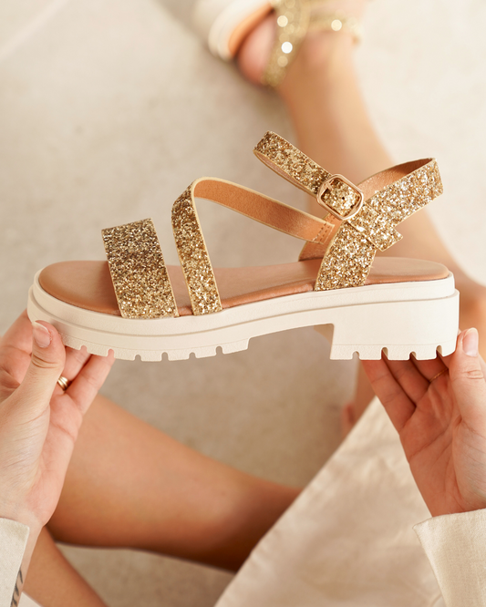 Norah – Sandales Femme Plateforme Dorées Confortables et Chic 1