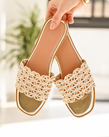 Olivia – Sandales Plates Femme Mule Dorée Confortable 2