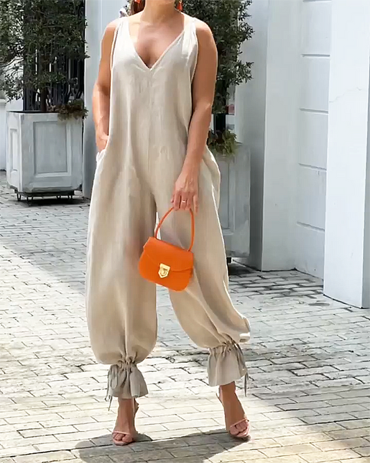 Romane – Combinaison Femme Élégante Sans Manches Beige 1