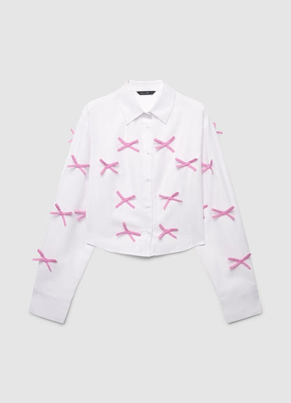 Crop shirt with bow appliqués Optical white