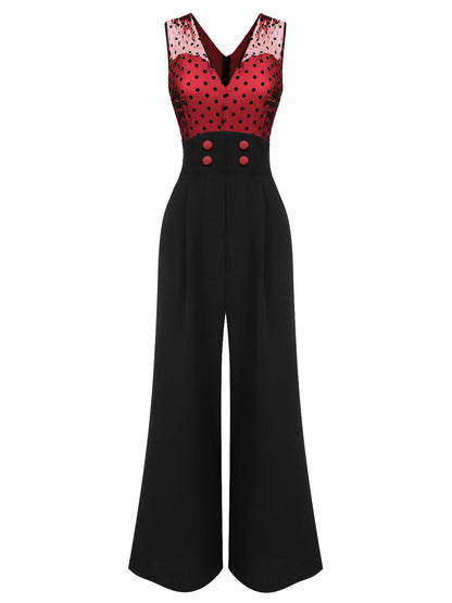 Béatrice – Combinaison Vintage Femme Bleu à Pois Col V Soirée