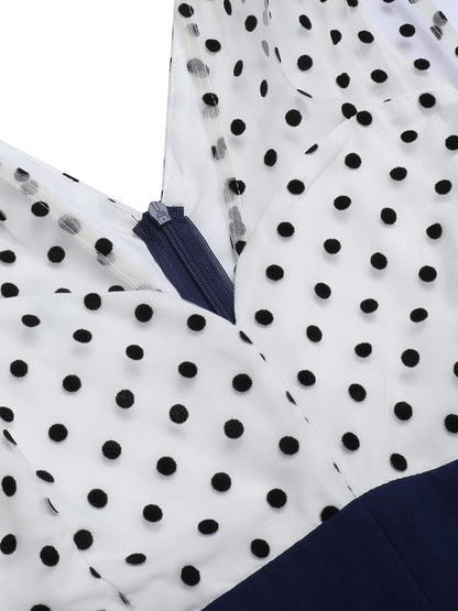 Béatrice – Combinaison Vintage Femme Bleu à Pois Col V Soirée