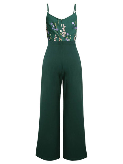 Barbara – Combinaison Verte Femme Patchwork à Fleurs 3D Bretelles