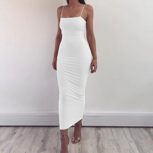 Virline - été femmes robe longue sling robes club sexy bretelles robe Blanc