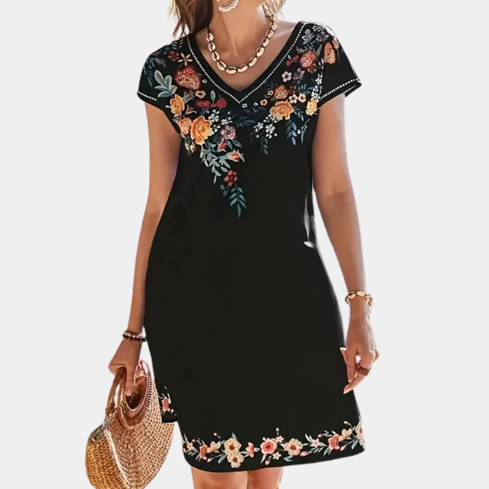 Écaterina - Robe d'été noire à fleurs Noir 1