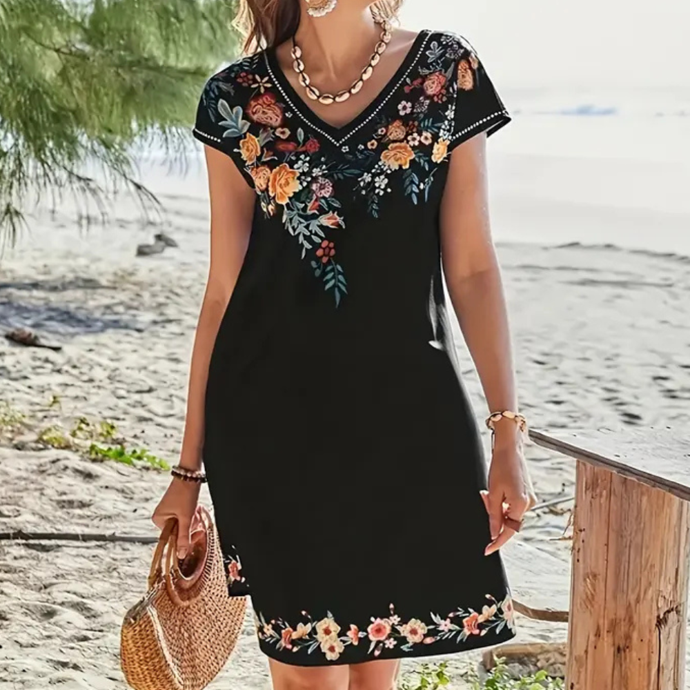 Écaterina - Robe d'été noire à fleurs Noir 3