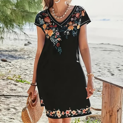 Écaterina - Robe d'été noire à fleurs Noir 3