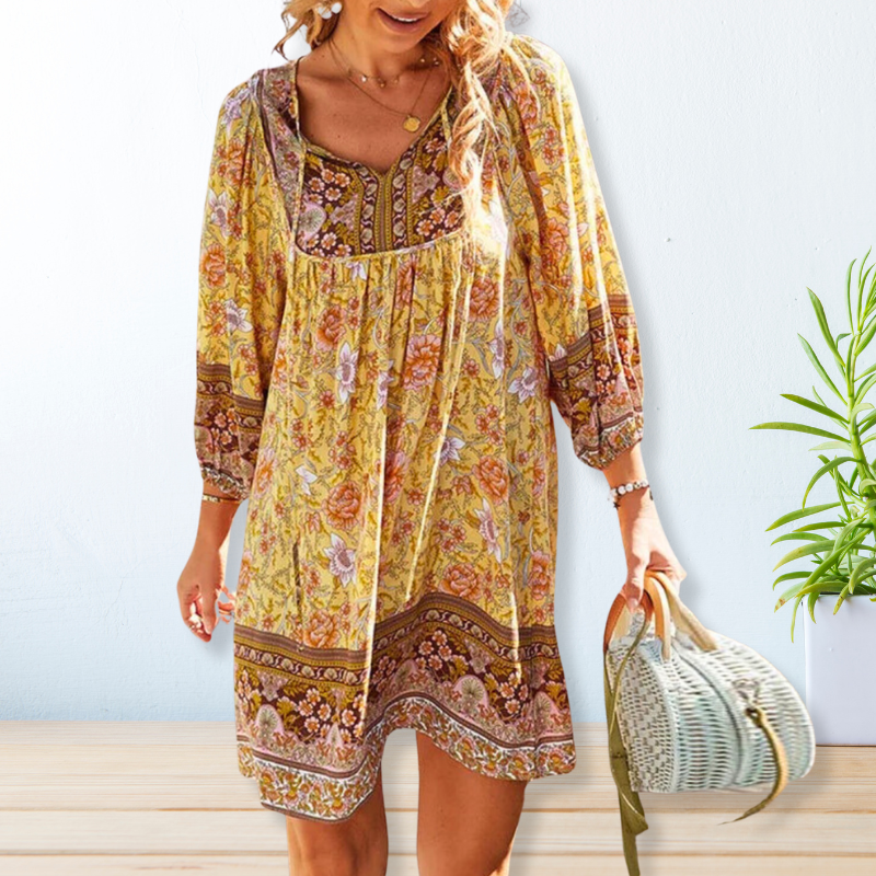 Édith - Robe d'été bohème de style Jaune