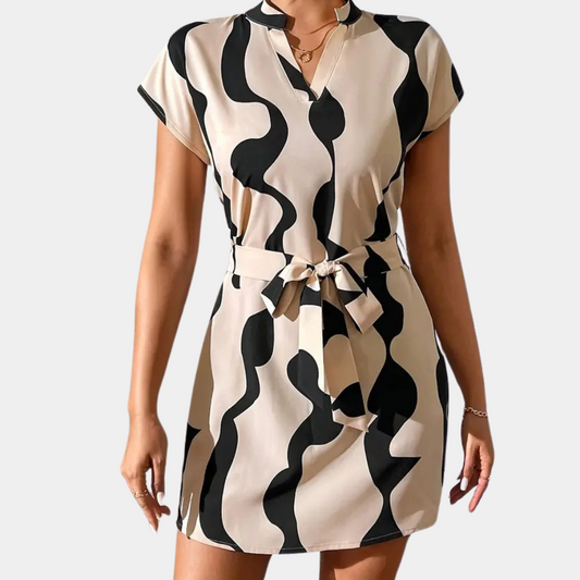 Élisa - Robe d'été tendance en beige avec ceinture Beige