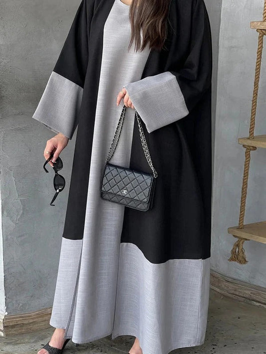 Émilie - Ensemble abaya deux pièces avec caftan pour femme Gris