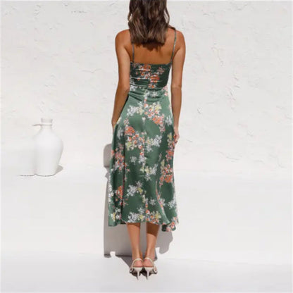 Émy - Longue robe fleurie avec fentes Vert 1