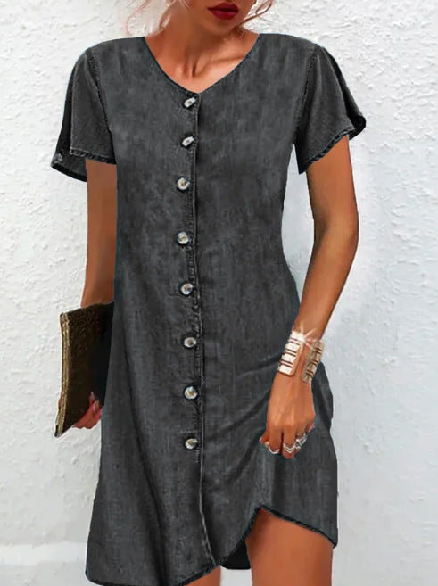 Éphanie - Robe chemisier courte en denim avec style et confort Noir