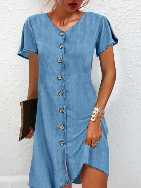 Éphanie - Robe chemisier courte en denim avec style et confort Noir Bleu
