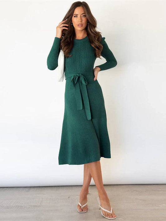 Évelyne - Robe midi manches longues femme Vert