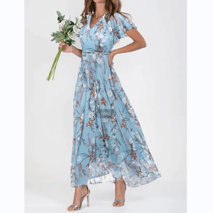 Éviane - Robe d'été formelle fleurie pour invitée de mariage Maxi Bleu clair