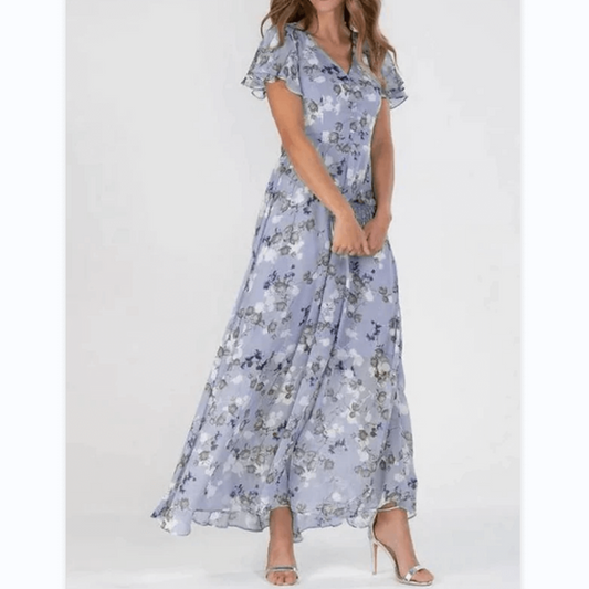Éviane - Robe d'été formelle fleurie pour invitée de mariage Maxi Lila