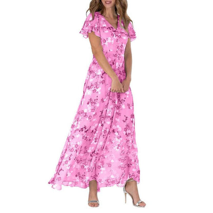 Éviane - Robe d'été formelle fleurie pour invitée de mariage Maxi Rose
